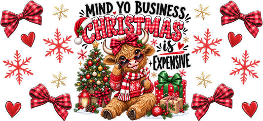 Mind yo business Christmas reindeer UV DTF cup wrap for 16oz Libbey glass