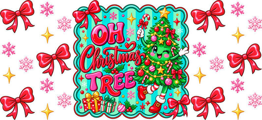 Oh Christmas tree colorful UV DTF cup wrap for 16oz Libbey glass