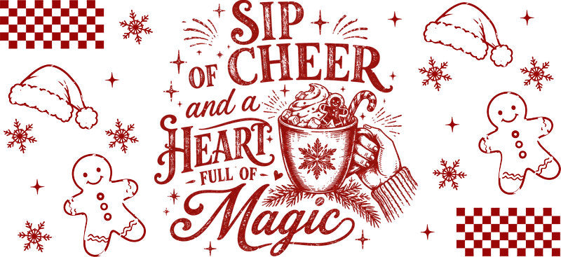Sip of cheer Christmas cocoa UV DTF cup wrap for 16oz Libbey glass