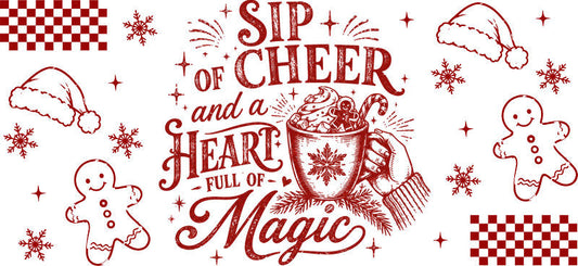 Sip of cheer Christmas cocoa UV DTF cup wrap for 16oz Libbey glass