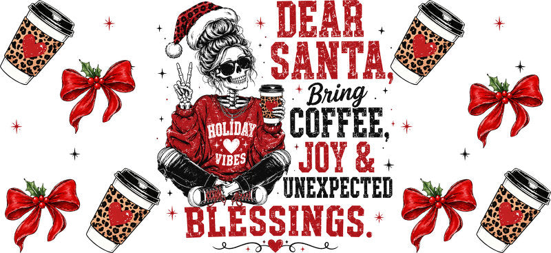Dear Santa coffee Christmas UV DTF cup wrap for 16oz Libbey glass