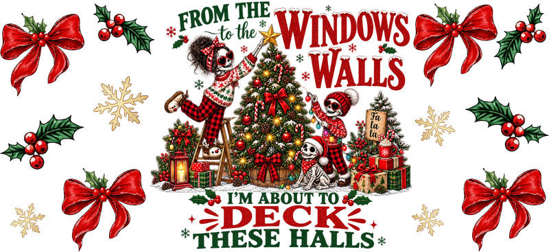Deck the halls Christmas train UV DTF cup wrap for 16oz Libbey glass