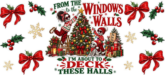 Deck the halls Christmas train UV DTF cup wrap for 16oz Libbey glass