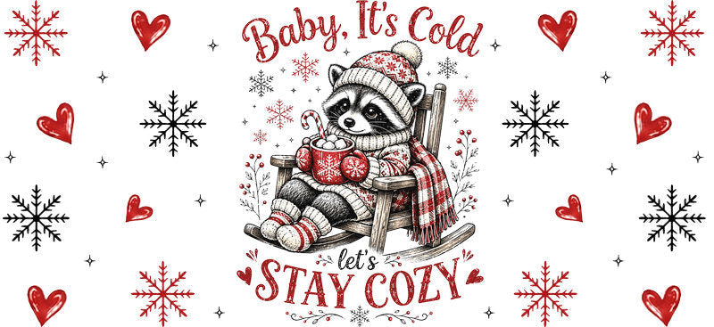 Baby its cold stay cozy Christmas UV DTF cup wrap for 16oz Libbey glass