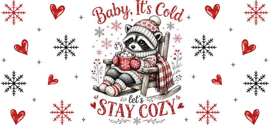 Baby its cold stay cozy Christmas UV DTF cup wrap for 16oz Libbey glass