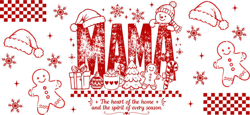 Mama Christmas gingerbread UV DTF cup wrap for 16oz Libbey glass