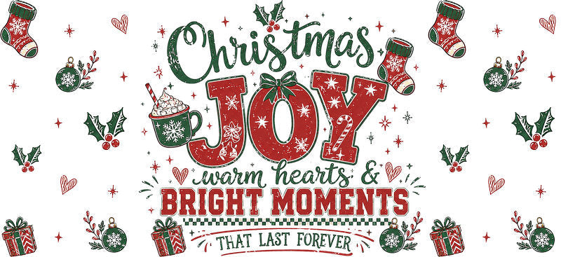 Christmas joy holiday UV DTF cup wrap for 16oz Libbey glass