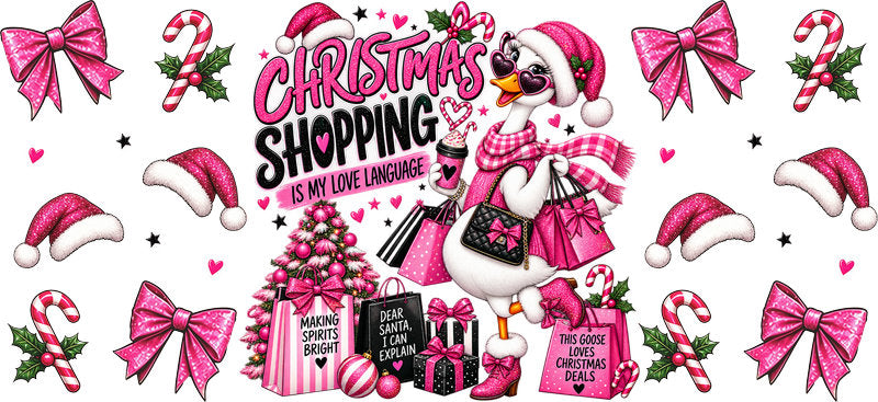 Pink Christmas shopping holiday UV DTF cup wrap for 16oz Libbey glass