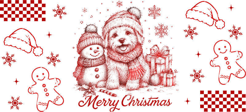 Merry Christmas snowman UV DTF cup wrap for 16oz Libbey glass