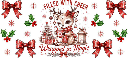 Cute deer Christmas bows UV DTF cup wrap for 16oz Libbey glass