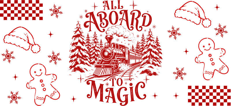 Christmas train magic UV DTF cup wrap for 16oz Libbey glass