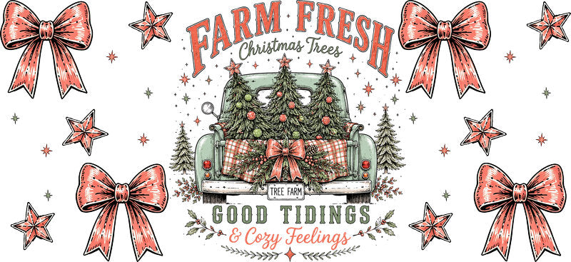 Farm fresh Christmas tree UV DTF cup wrap for 16oz Libbey glass