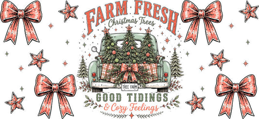 Farm fresh Christmas tree UV DTF cup wrap for 16oz Libbey glass