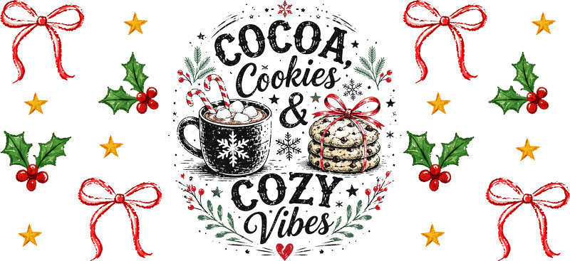 Cocoa cookies cozy Christmas UV DTF cup wrap for 16oz Libbey glass