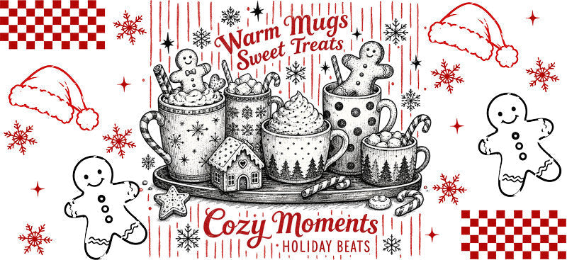 Cozy moments Christmas cocoa UV DTF cup wrap for 16oz Libbey glass