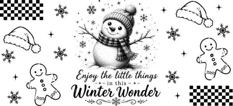 Winter wonder snowman UV DTF cup wrap for 16oz Libbey glass