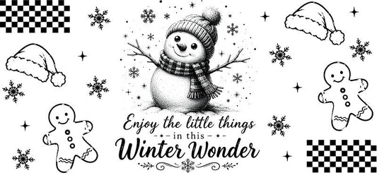 Winter wonder snowman UV DTF cup wrap for 16oz Libbey glass