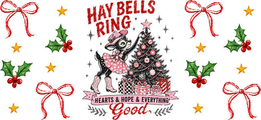 Hay bells ring Christmas UV DTF cup wrap for 16oz Libbey glass