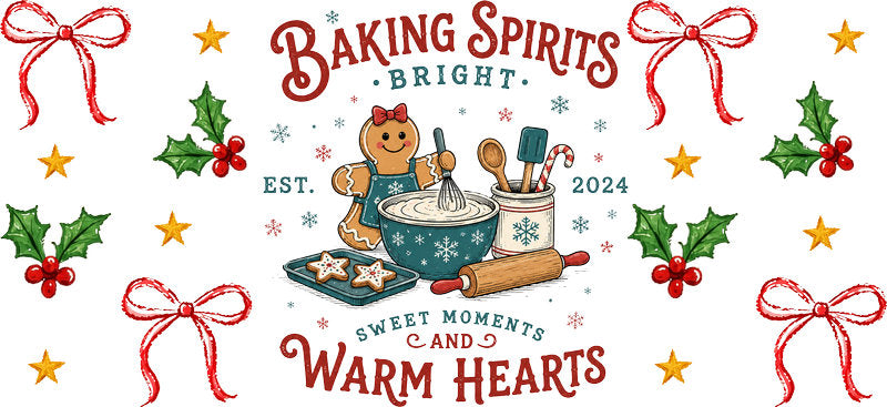 Baking spirits bright Christmas UV DTF cup wrap for 16oz Libbey glass