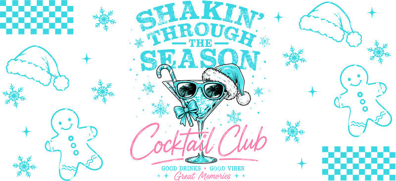 Christmas cocktail club winter UV DTF cup wrap for 16oz Libbey glass