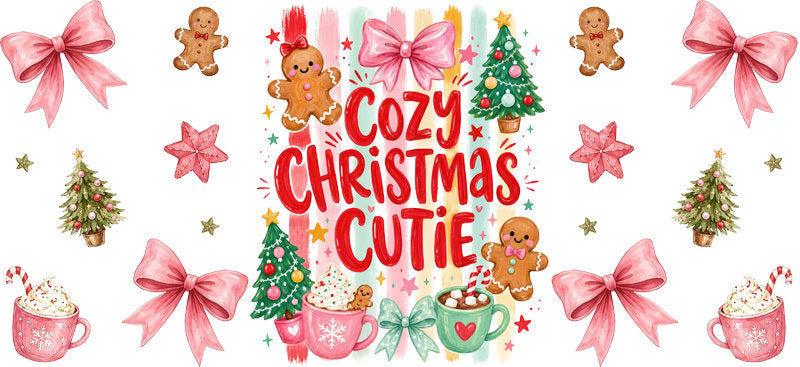Cozy Christmas cutie gingerbread UV DTF cup wrap for 16oz Libbey glass