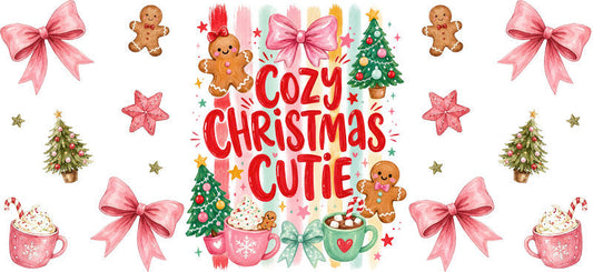 Cozy Christmas cutie gingerbread UV DTF cup wrap for 16oz Libbey glass