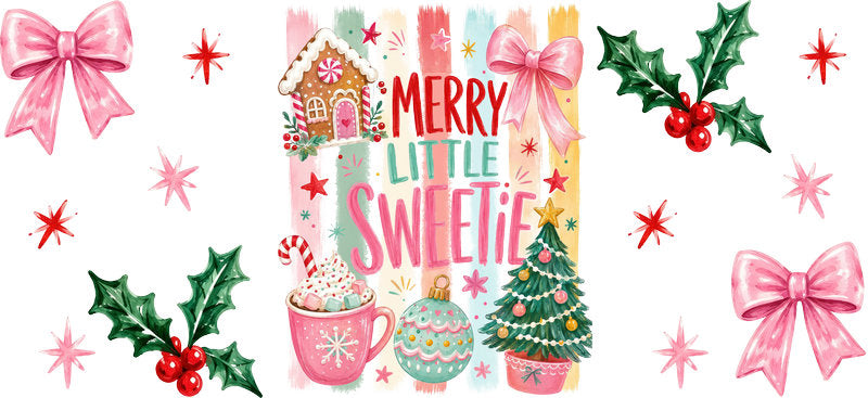 Merry little sweetie pink Christmas UV DTF cup wrap for 16oz Libbey glass