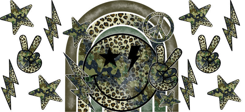 Camo Smiley Face UV DTF Cup Wrap for 16oz Libbey Glass KA-17085