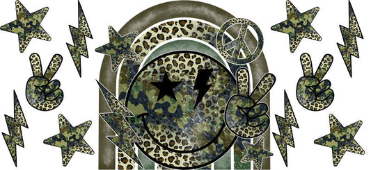 Camo Smiley Face UV DTF Cup Wrap for 16oz Libbey Glass KA-17085