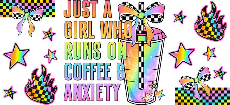 Coffee Anxiety Girl UV DTF Cup Wrap for 16oz Libbey Glass KA-17088