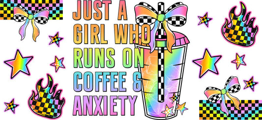Coffee Anxiety Girl UV DTF Cup Wrap for 16oz Libbey Glass KA-17088