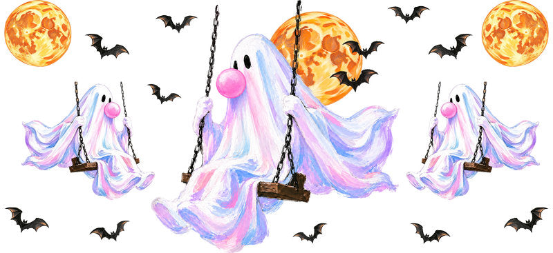 Pastel Ghost Swing Halloween UV DTF Cup Wrap for 16oz Libbey Can KA-17177