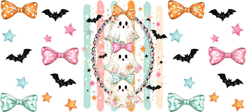 Pastel Ghost Bows Halloween UV DTF Cup Wrap for 16oz Libbey Can KA-17178