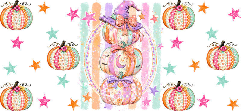 Pastel Pumpkin Stack Halloween UV DTF Cup Wrap for 16oz Libbey Can KA-17193