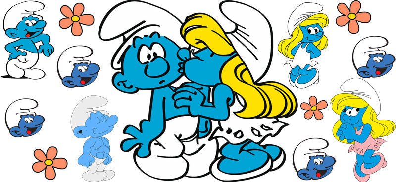 Cute Blue Cartoon Characters UV DTF Cup Wrap for 16oz Libbey Can KA-17297