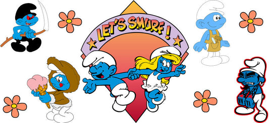 Cute Blue Cartoon Characters UV DTF Cup Wrap for 16oz Libbey Can KA-17303