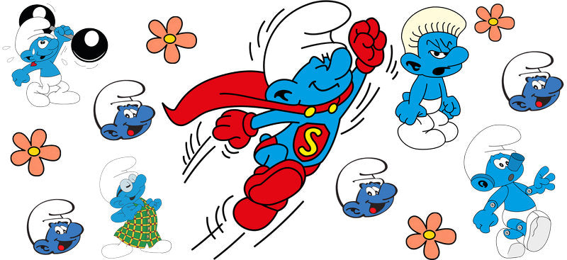 Cute Blue Cartoon Characters UV DTF Cup Wrap for 16oz Libbey Can KA-17313
