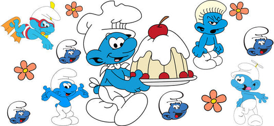Cute Blue Cartoon Characters UV DTF Cup Wrap for 16oz Libbey Can KA-17315