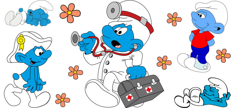 Cute Blue Cartoon Characters UV DTF Cup Wrap for 16oz Libbey Can KA-17317