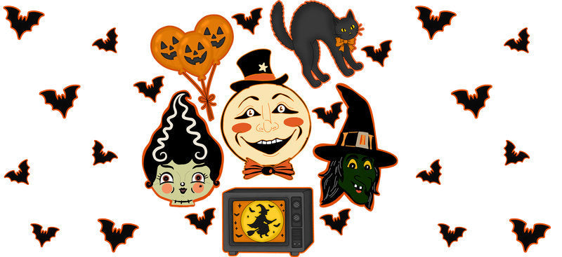Retro Halloween Characters UV DTF Cup Wrap for 16oz Libbey Can KA-17344
