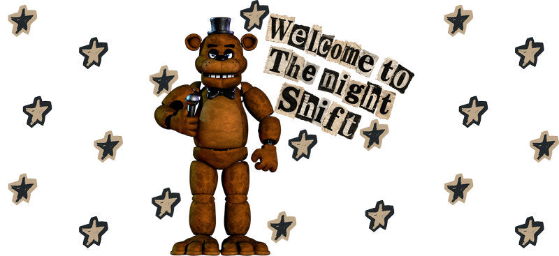 Night Shift Bear Character UV DTF Cup Wrap for 16oz Libbey Can KA-17357