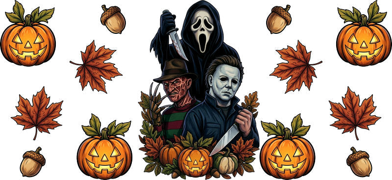 Horror Characters Fall UV DTF Cup Wrap for 16oz Libbey Can KA-17391