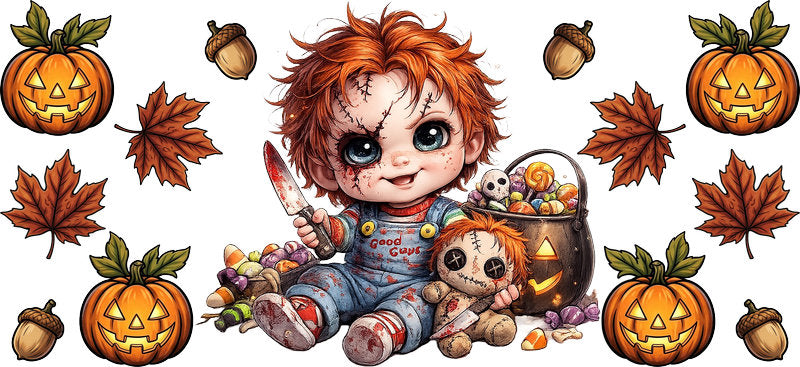 Horror Doll Fall UV DTF Cup Wrap for 16oz Libbey Can KA-17395