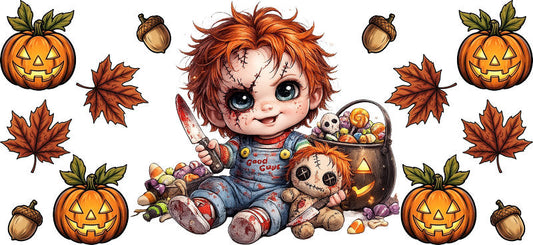 Horror Doll Fall UV DTF Cup Wrap for 16oz Libbey Can KA-17395