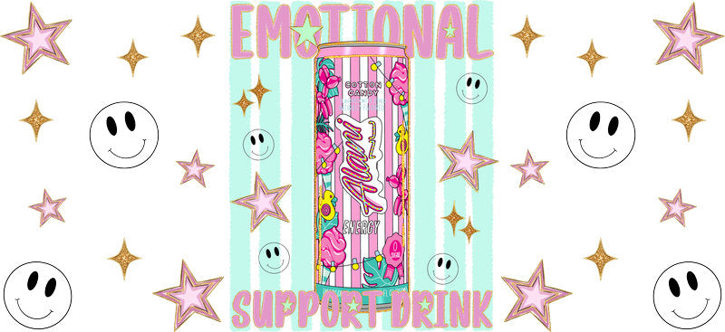 Emotional Support Drink Pink UV DTF Cup Wrap for 16oz Libbey Can KA-17397