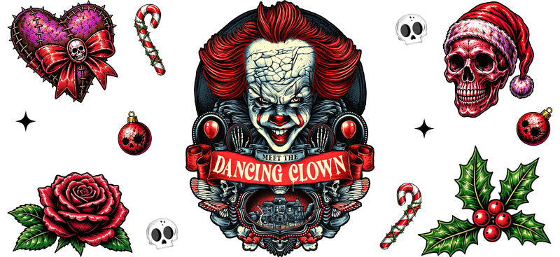 Christmas Dancing Clown UV DTF Cup Wrap for 16oz Libbey Can KA-17430
