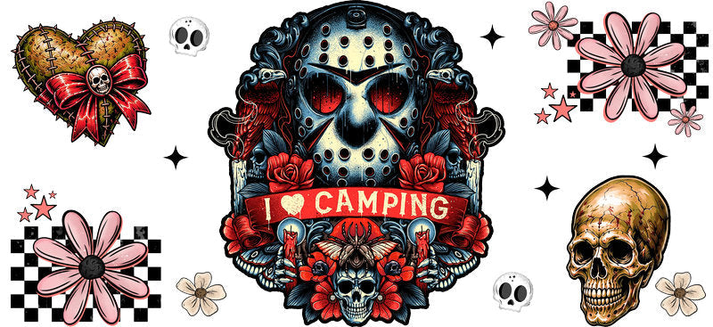 Camping Horror Mask UV DTF Cup Wrap for 16oz Libbey Can KA-17462
