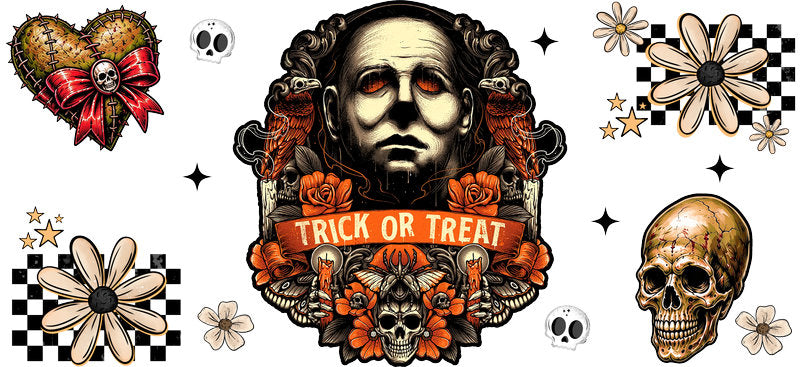 Trick or Treat Horror Mask UV DTF Cup Wrap for 16oz Libbey Can KA-17463