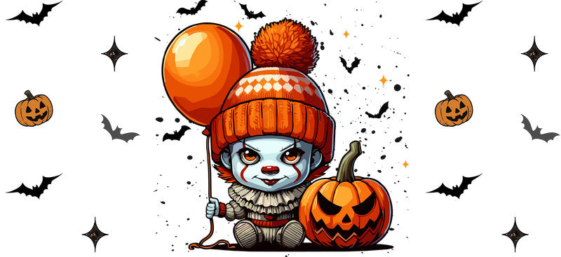 Creepy Clown Pumpkin Halloween UV DTF Cup Wrap for 16oz Libbey Can KA-17481