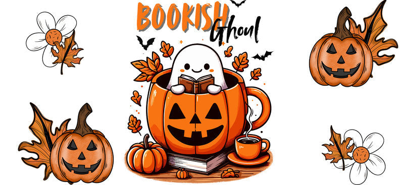 Bookish Ghost Halloween UV DTF Cup Wrap for 16oz Libbey Can KA-17483